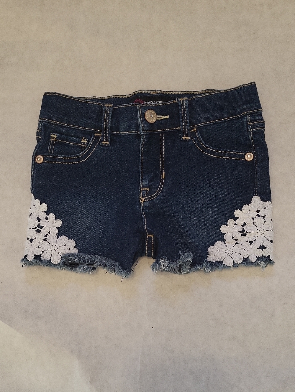 Jordache dark denim shorts witg lace detail